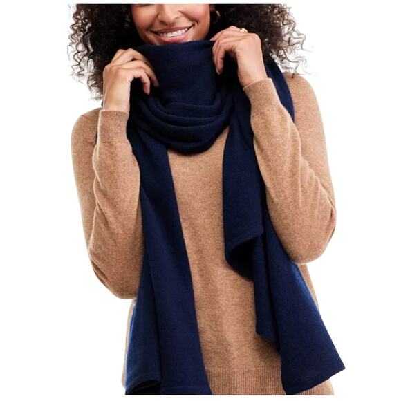 Charter Club 100% Cashmere Oversized Scarf Ribbed Admiral Navy Soft - Picture 1 of 10